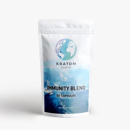 A white pouch labeled "Lions Mane Brain Blend Capsules" featuring a globe and mountain design on the front, now with added Lions Mane for an enhanced Brain Blend experience.