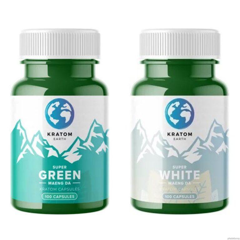 Two green bottles of Super Maeng Da Capsules - Mixed 200 Capsules, labeled "Super Green Maeng Da" and "Super White Maeng Da," each containing 100 capsules, are placed side by side against a white background, combining for a total of 200 capsules.