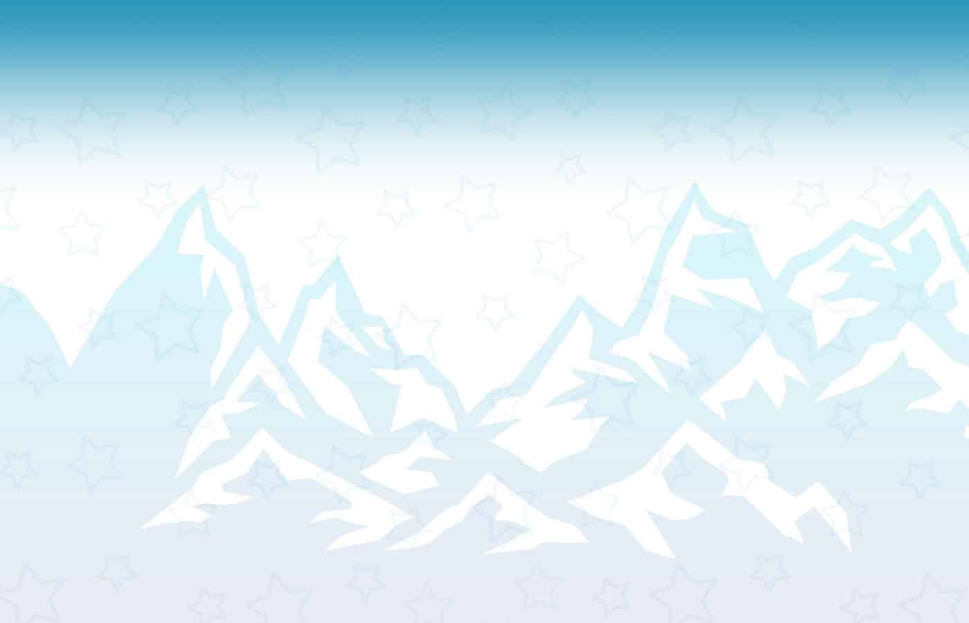 Abstract illustration of icy blue mountains against a gradient sky with faint star patterns.